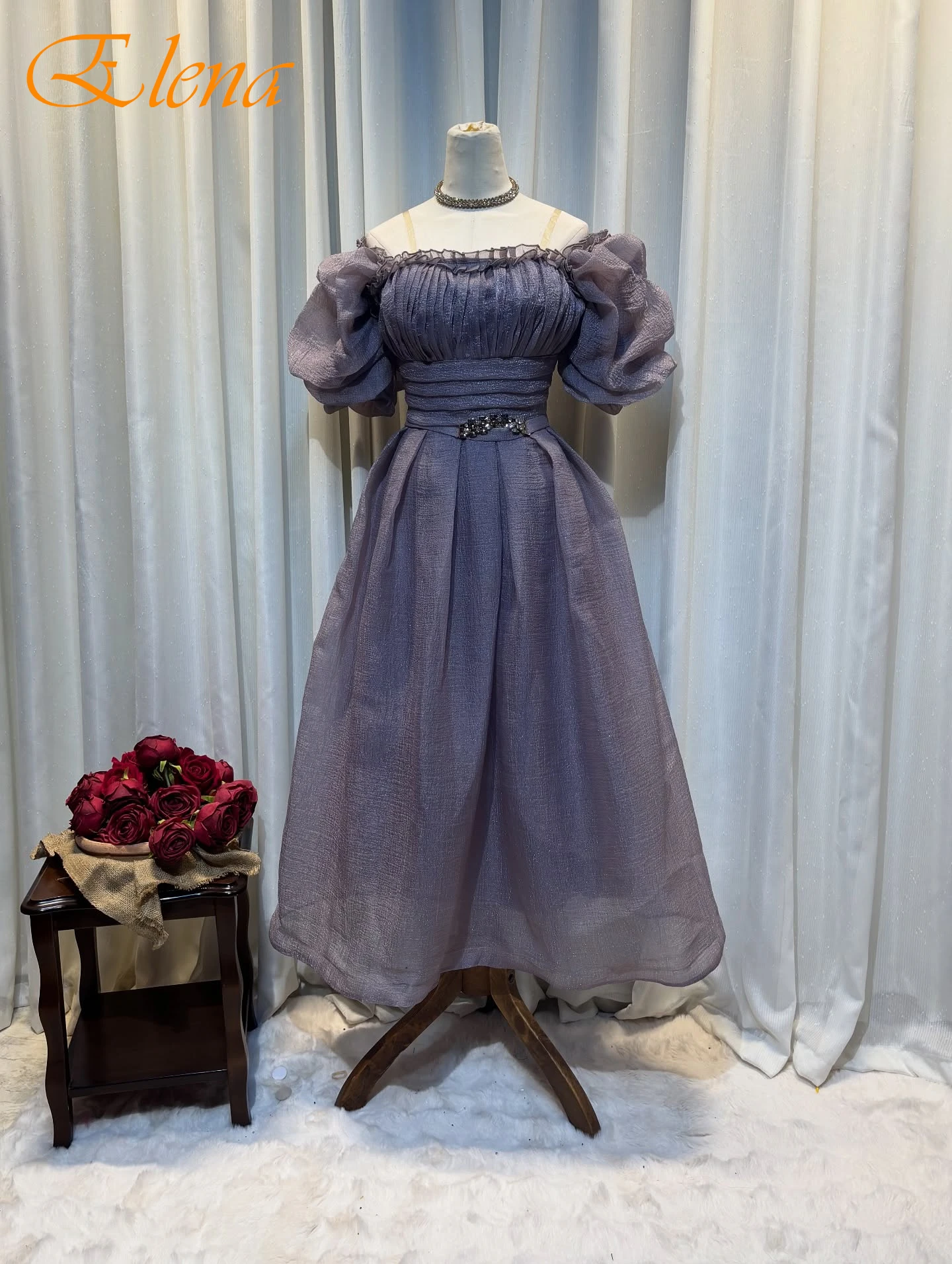 

Customized A-Line Off the Shoulder Short Sleeves Elegant Evening Dress Delicate Bespoke Occasion Gowns Fashion Prom Dress