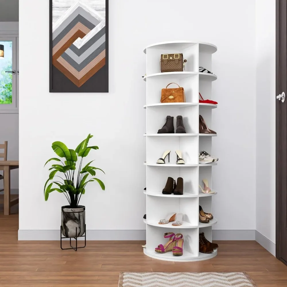 Rotating Shoe Rack, 7-Tier Spinning Shoe Rack, Free Standing Rotating Tower 360°, Space-Saving Revolving Organizer for Entryway