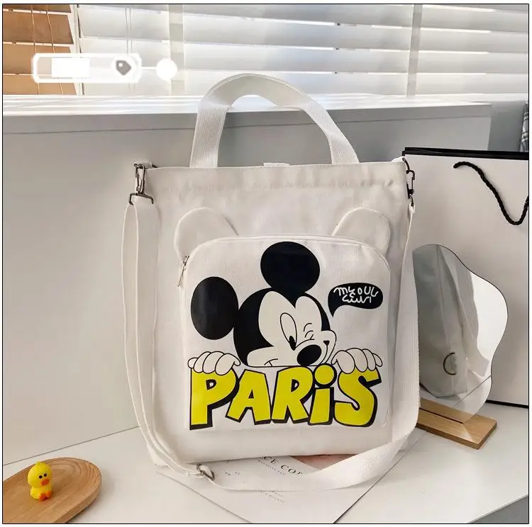 Disney New Female Single Shoulder Bags Cartoon Mickey Mouse Print Cute Crossbody Bags Large Capacity Canvas Girl Casual Handbags