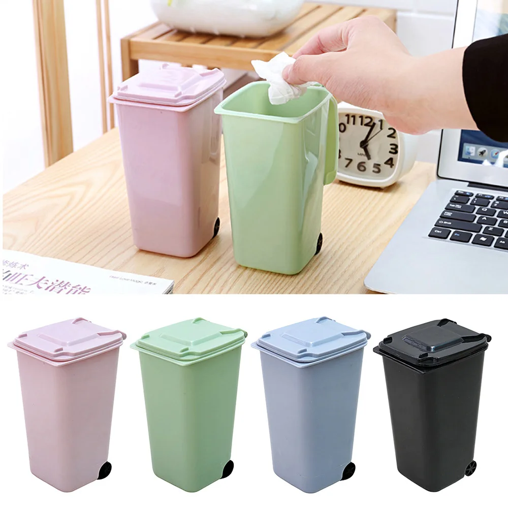 Creative Wheelie Mini Waste Bins Household Home Office Supplies Mini Trash Can Desktop Plastic Bucket Dustbin Small Organiser