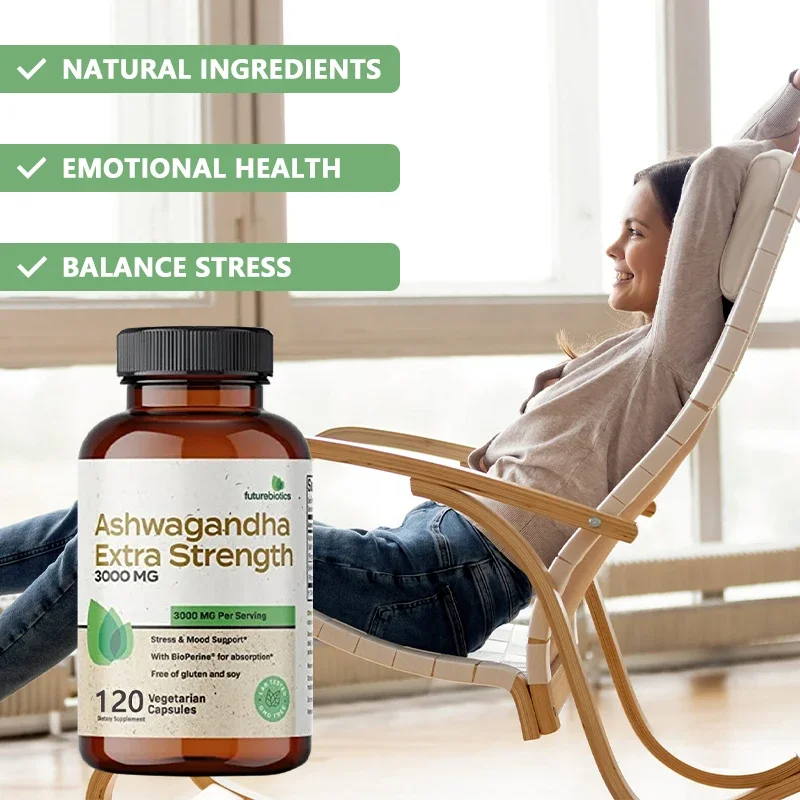 Organic Ashwagandha Capsules, Piperine Extract, Stress Relief, Natural Mood and Focus, Natural Energy Supplement, Unisex