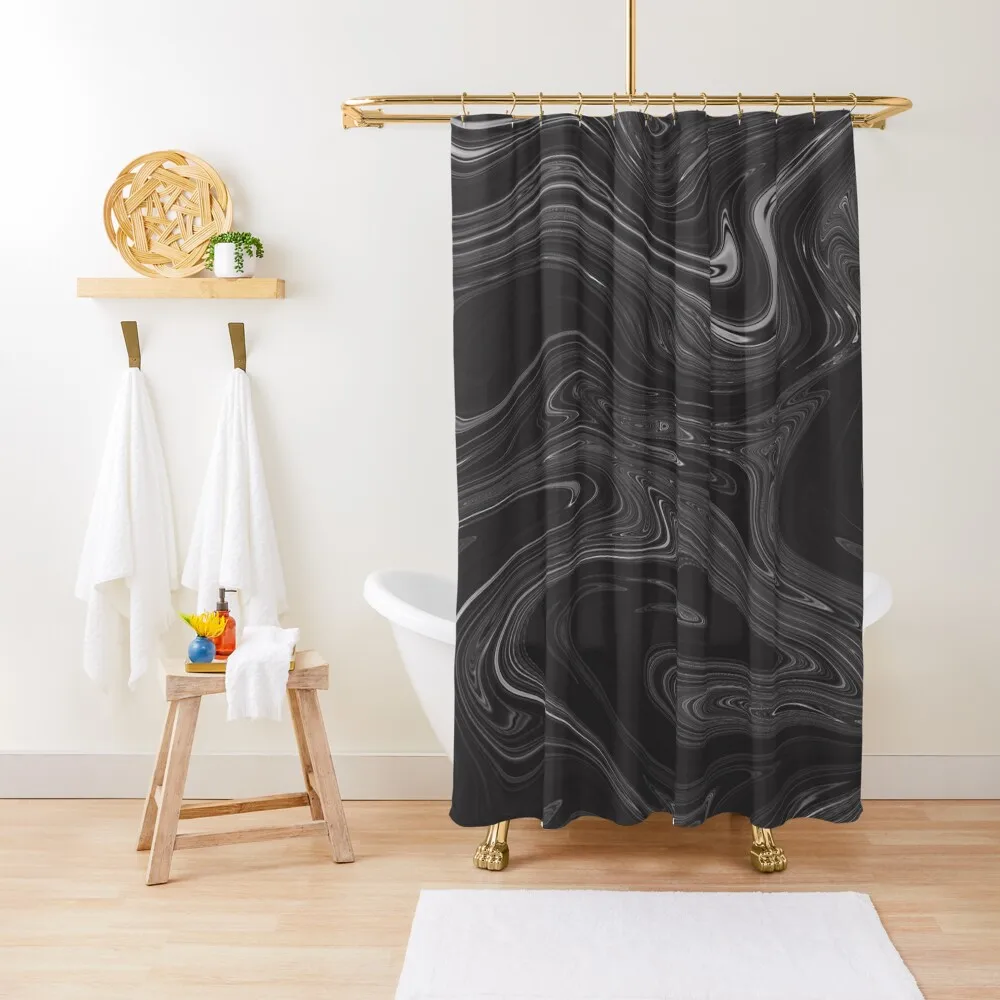 

Charcoal Liquid Marble Shower Curtain Set For Bathroom Bathroom Fabric Shower For Bathroom For Bathrooms Curtain