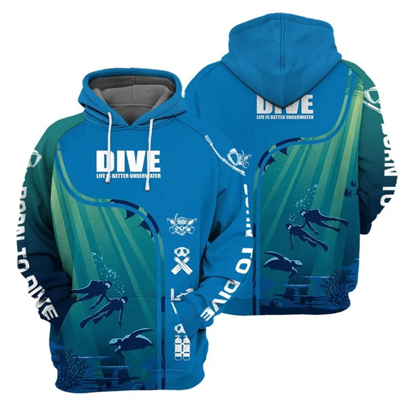 Scuba Diving 3D Print Hoodie Mens Clothing New Spring Fashion Harajuku Pullover Sweatshirt Sports Outdoor Casual Unisex Hoodies