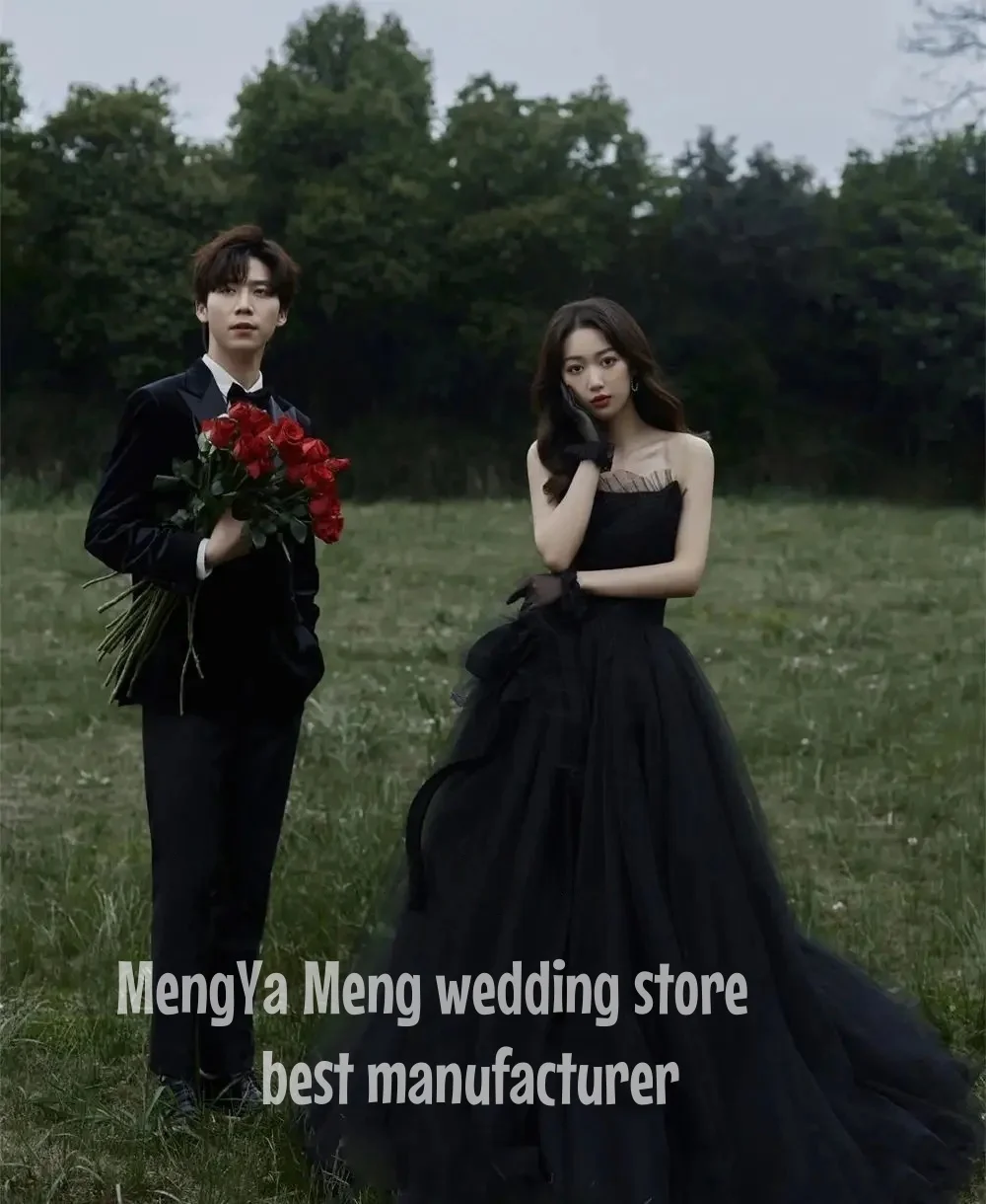 

ZHUISHU New Vintage Black Wedding Dress Couple Outdoor Forest Grass Lawn Photography Theme Clothing Strapless Draped Korean Sle