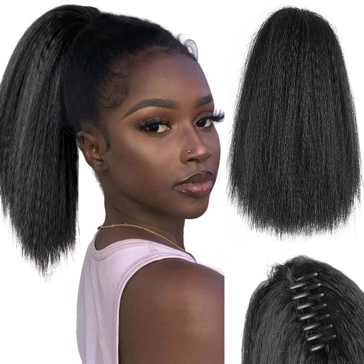 12 بوصة مخلب كليب غريب مستقيم ذيل حصان ملحقات للنساء رقيق غريب ذيل حصان الاصطناعية ياكي ذيل حصان للنساء كليب في