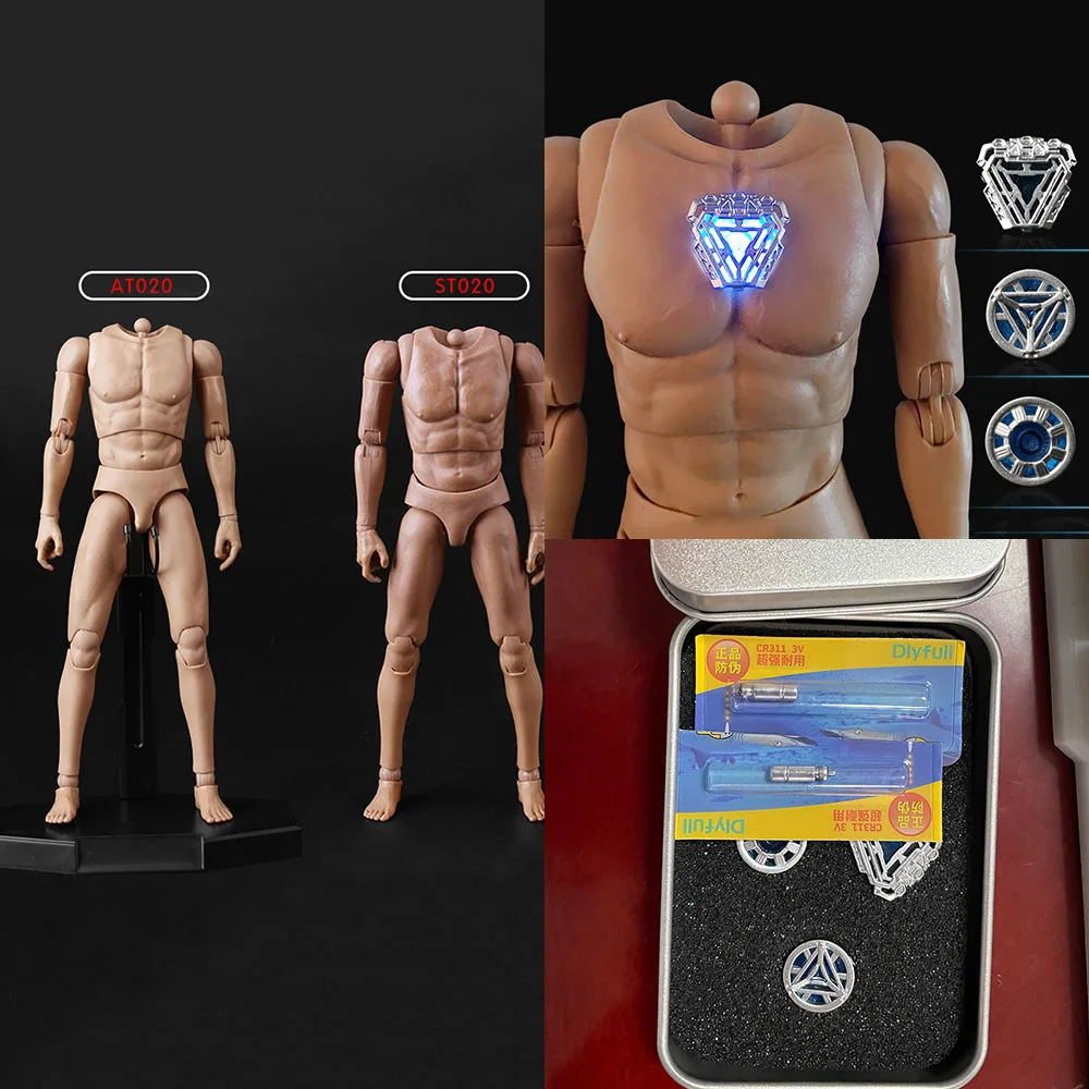 

St020/At020 1/6 Men Soldier Body Tony Durable Muscular Tony Nano Glow Reactor Accessory Model For 12'' Diy Action Figure Model