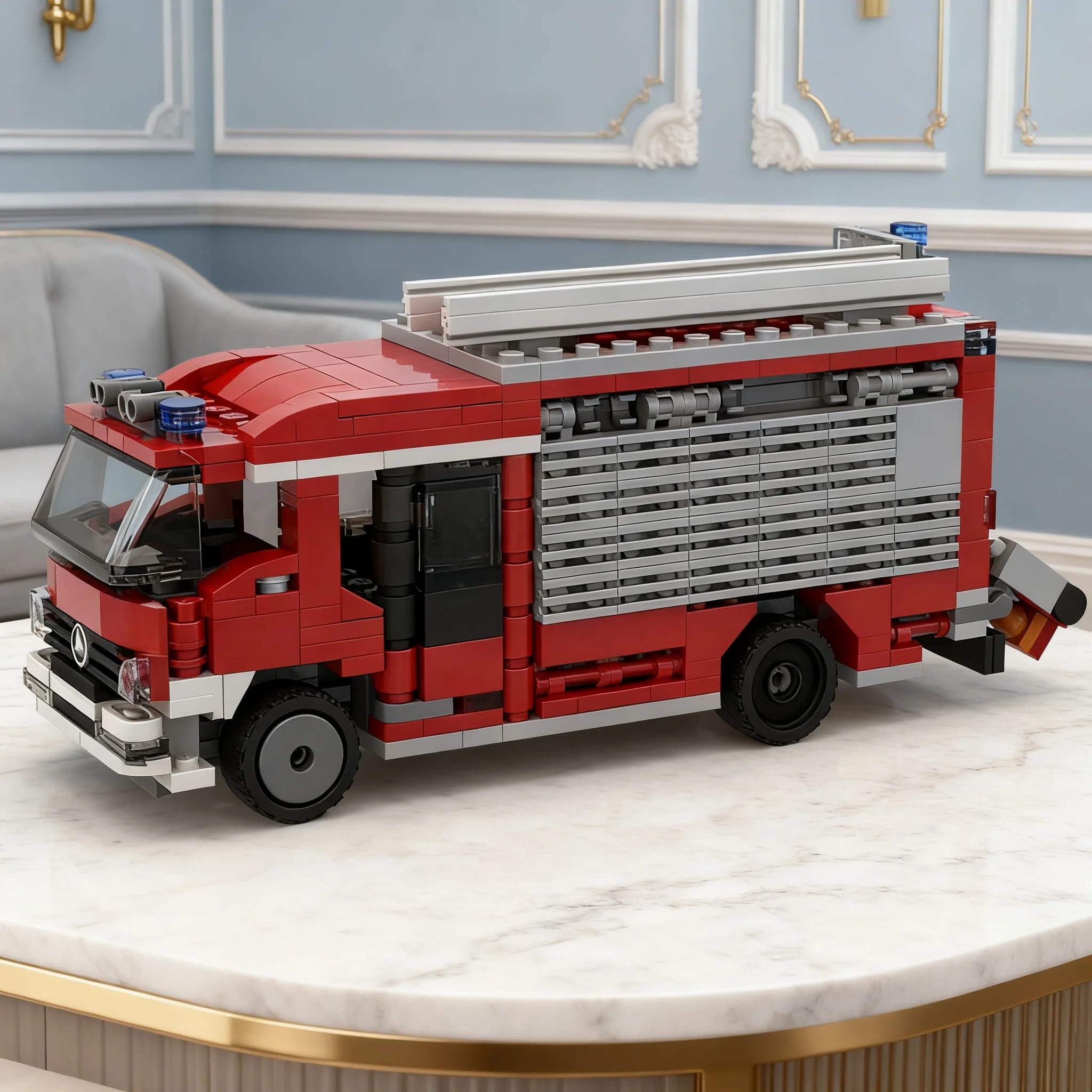 614pcs MOC Mercedesss Atego Fire Truck City Fire Model Toy Building Blocks Construction Christmas Gift Assemble Idea Collection