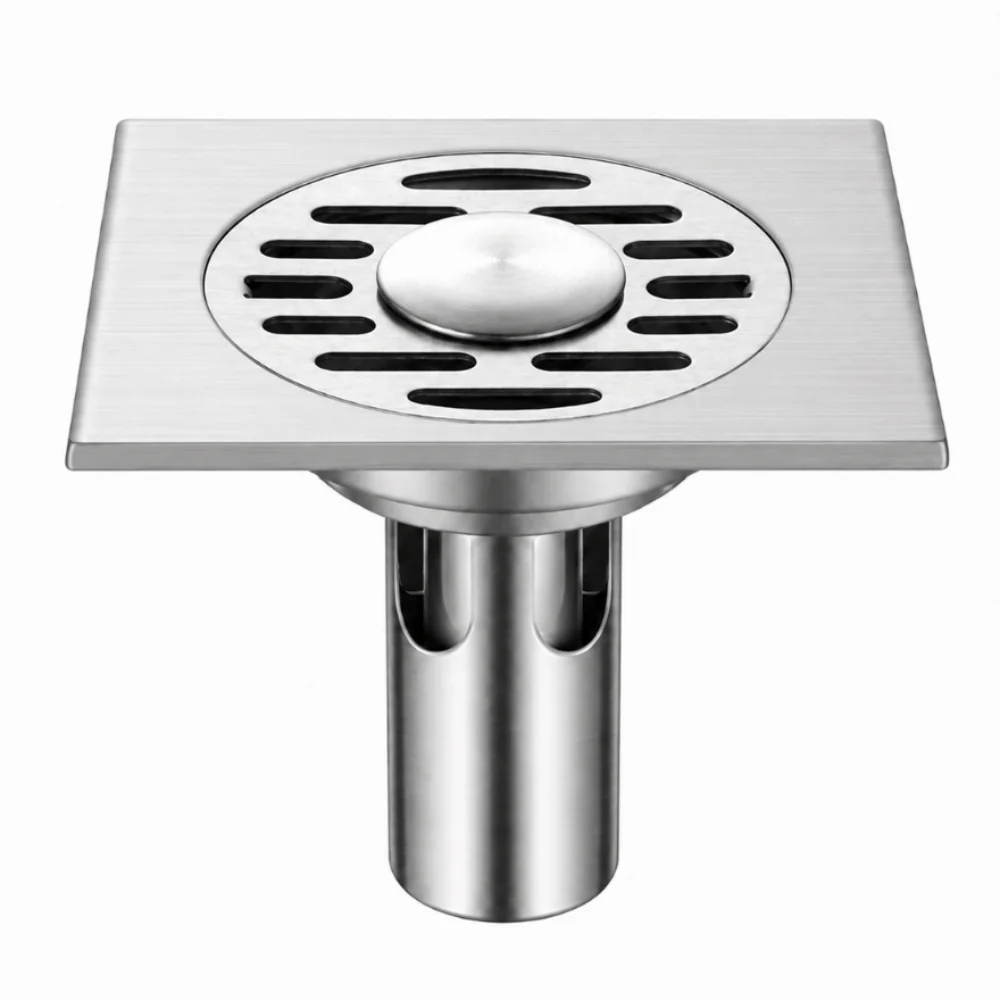 304 Stainless Steel Floor Drain Square Shape Removable Cover Hair Stopper Anti Backflow Anti-Clogging Shower Drain Garage