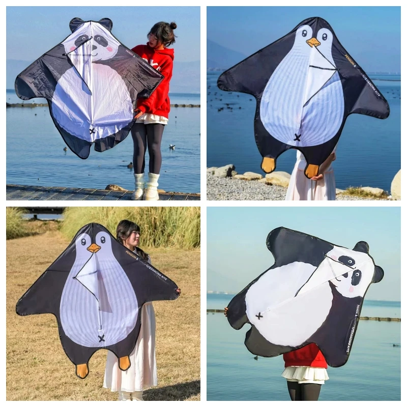 free shipping cartoon penguin panda kite toys for boys big wind kite outdoor games gel blasters Kite string Outdoor toys kevlar