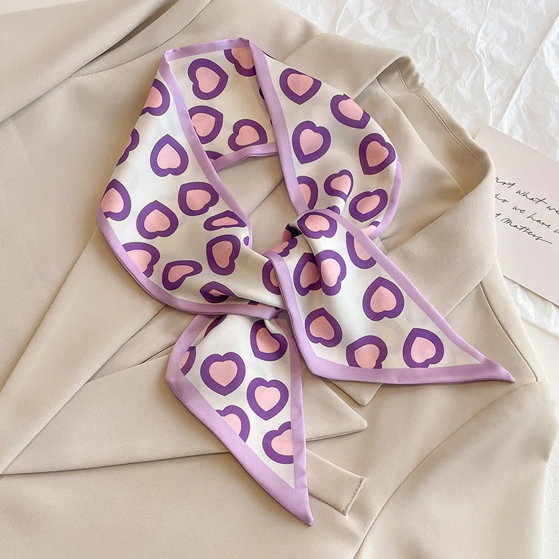 French Purple Small Long Silk Scarf Women's Versatile Headband Hair Tie Thin Narrow Tie Bag Ribbon Streamer Scarf