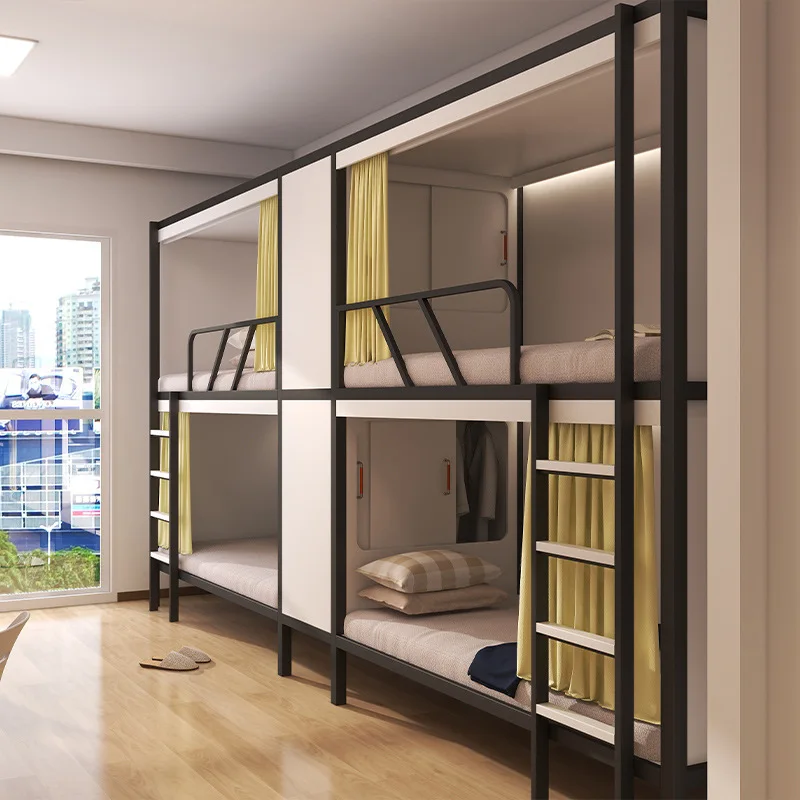 Upper and lower bunk beds, iron frame beds, student and staff dormitories