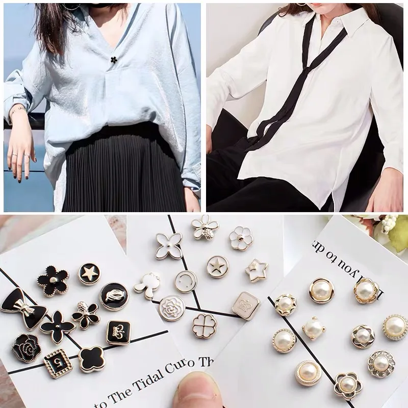 20PCS Removable anti-walking button no-sew button small fragrant wind cardigan shirt pin cute dark button anti-walking brooch