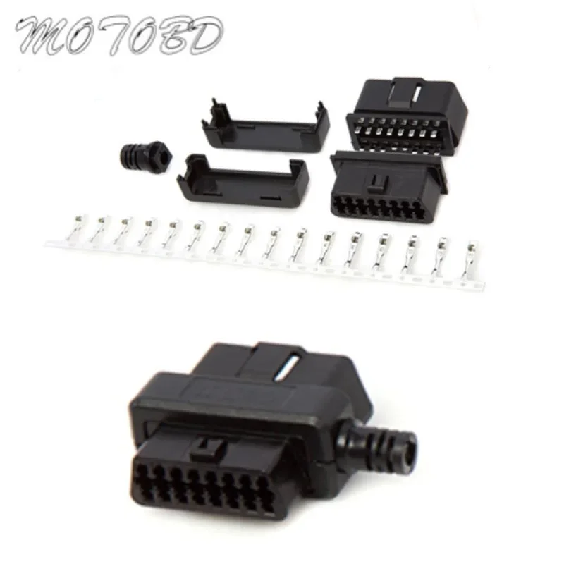 

12/24V Car OBD2 OBDII 16pin Male To Female Shell Automobile Diagnostic Extension Plug Assembly Detachable Connector Housing 1Pcs