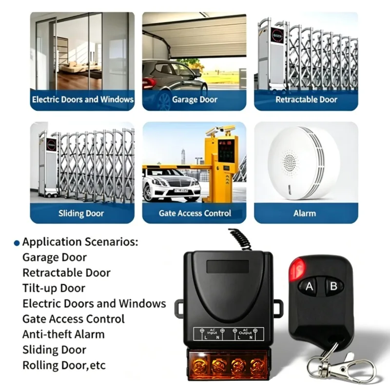 433Mhz Wireless Remote Control Switch AC 110V 220V 10A Relay 1CH Receiver Controller and 2 Button RF 433 Mhz Transmitter