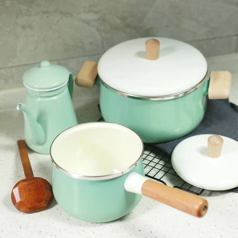 

Porcelain Enameled pot 3.3L Double Bottom Soup Pot Cooking Multi-purpose Cookware Non-stick Pan general use kitchen pots cooker