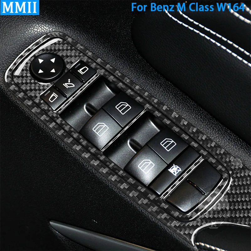 For Mercedes-Benz W164 2005-2011 M Class Real Carbon Fiber Car Center Console Headlight Door Panel AC CD Trim Cover Stickers