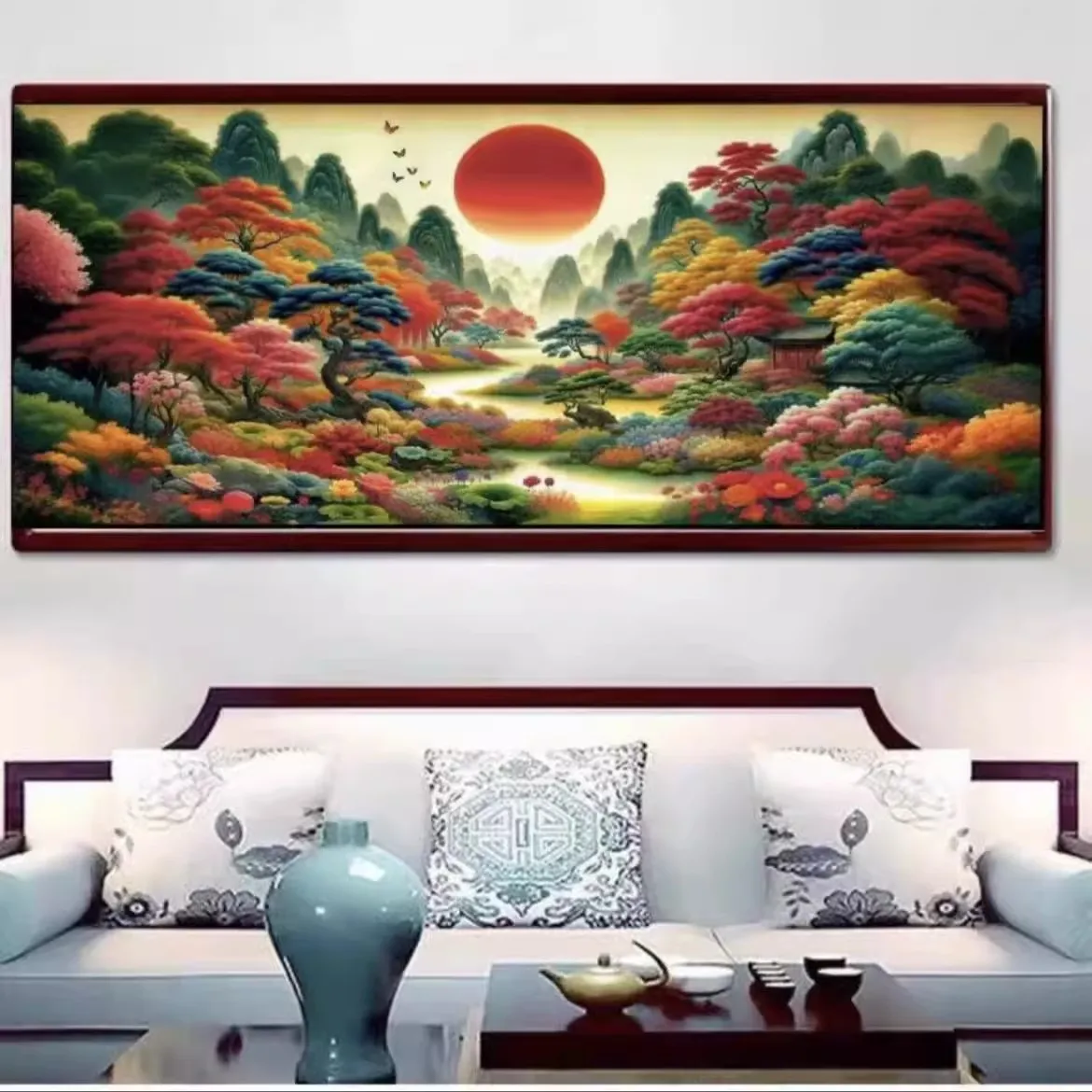 

9ct 230x100cm Maple Sunrise Embroidery DIY Chinese Style Printed Kits Cross Stitch Needlework Set Home Decor Crafts