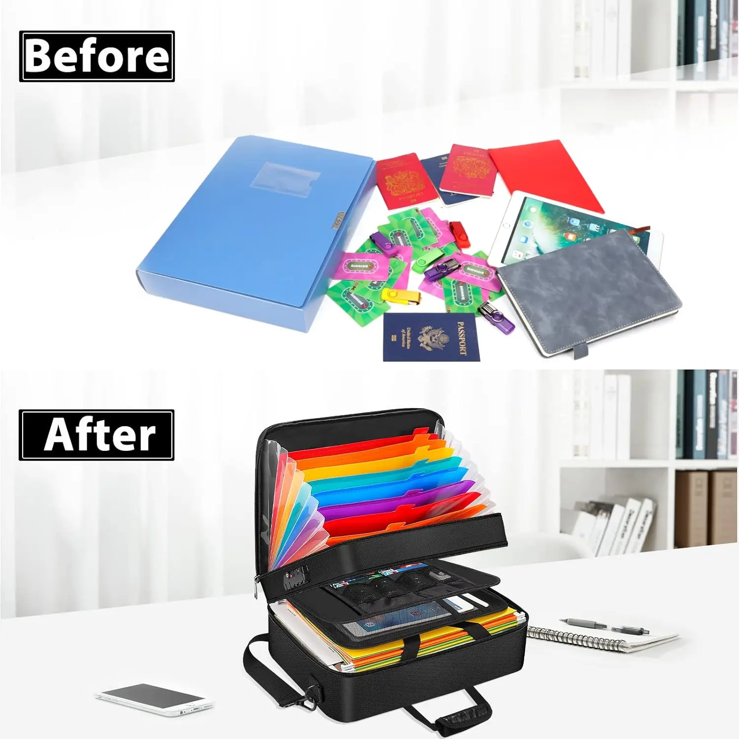 Multi-Layered Portable File Storage Expandable Zipper File Folder File Security Cassette with Labels