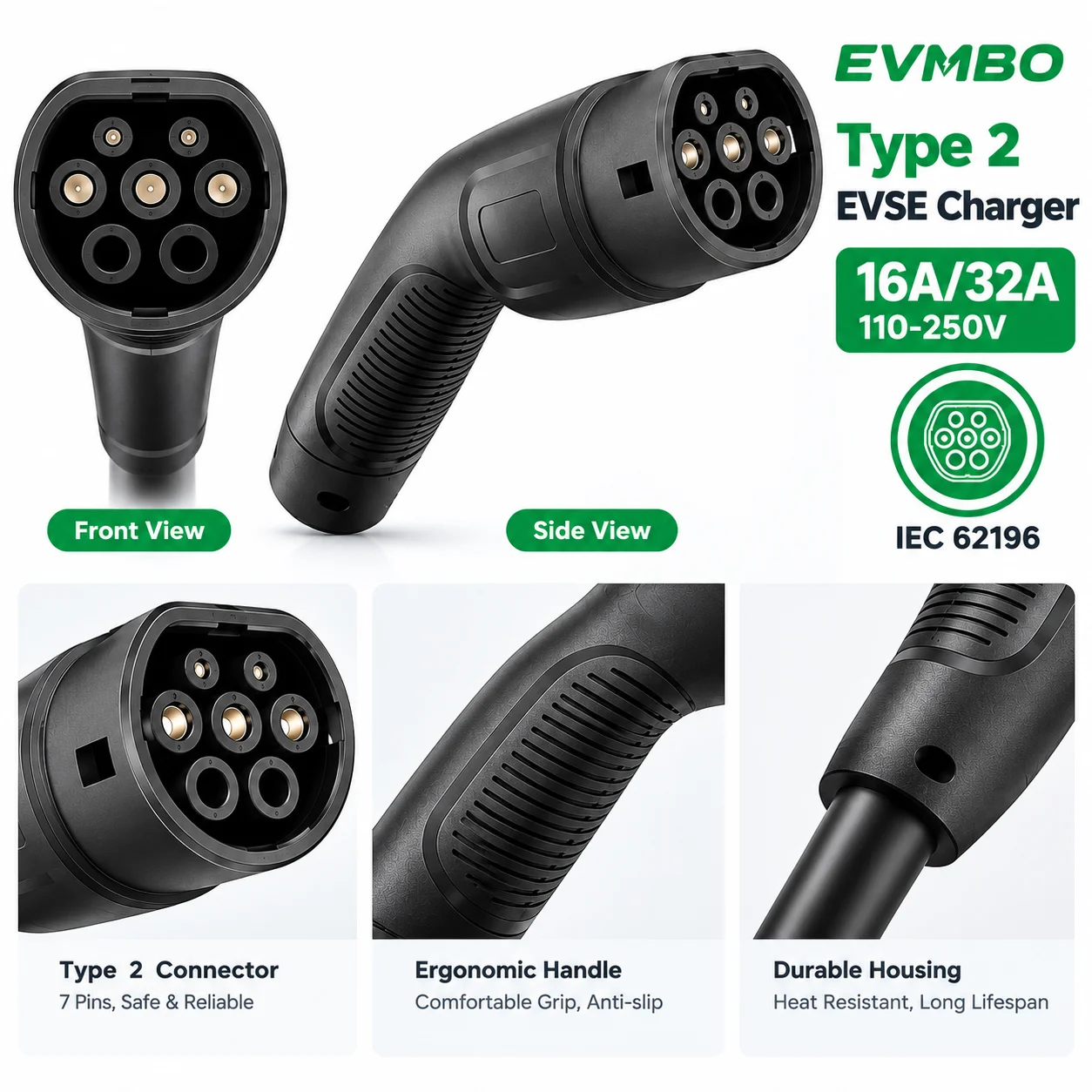 Разъем EVMBO Type 2 для электр – обзор и цена Ev Charging Cable Type 2 32A