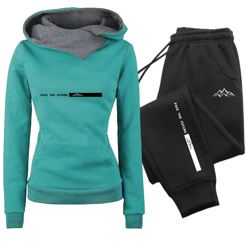 Outdoor-Trainingsanzug für Damen, Herbst-Winter, lässiger Kapuzenpullover, Sweatshirts, Jogginghose, hochwertige Sport- und Joggingbekleidung, Streetwear mit Print – Detail 5