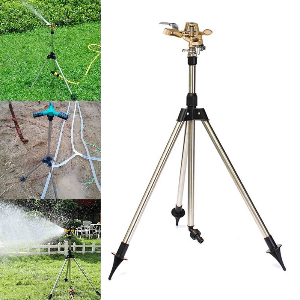 90cm Rotating Metal Tripod Sprinkler Adjustable Height Stand Large Coverage Area Garden Water Connectors