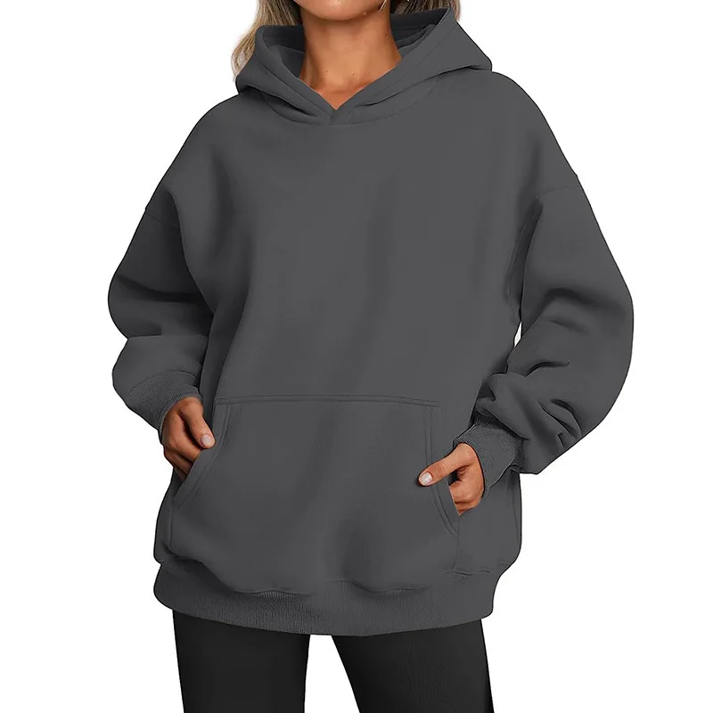 

Men's and women's off shoulder sleeves, hooded sweatshirt, solid color jogging long sleeved casual top
