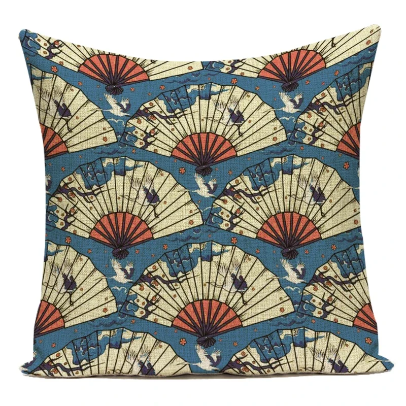 Japanese Style Mountain Blossom Wave Pillow Cover - Home Decorative Living Room Sofa Seat Cushion Case view 4