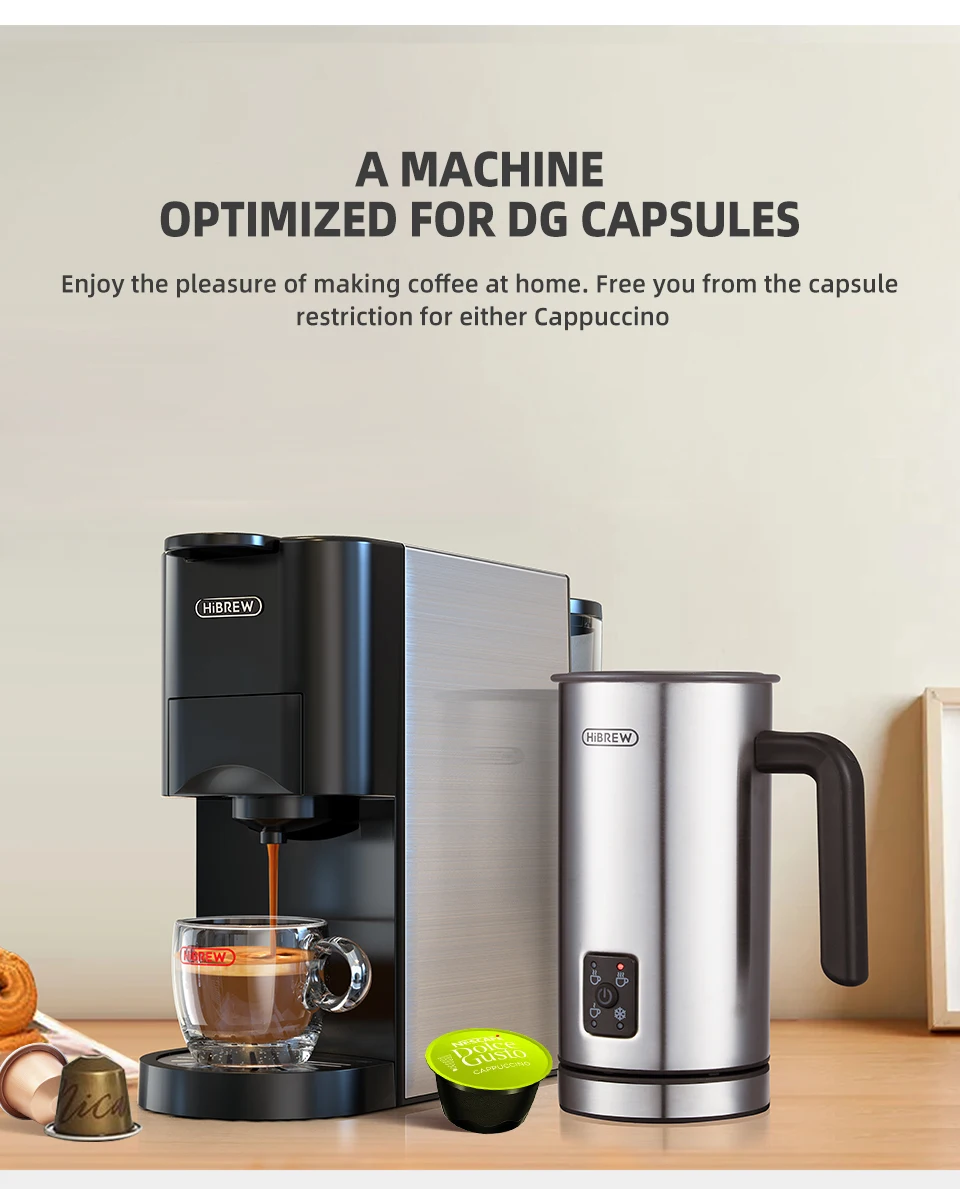 HiBREW Kaffeemaschine 5in1 Espresso mit mehreren Kapseln Dolce Milk&Nespresso&ESE Pod&Pulver Kaffeemaschine Edelstahl Metall H3A – Detail 10