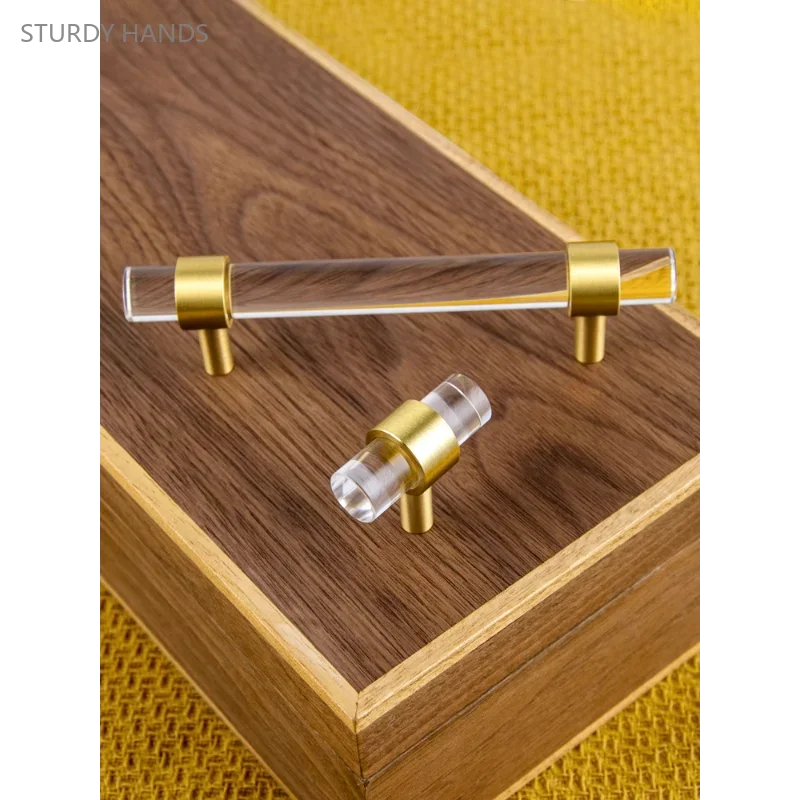 1PCS Artificial Crystal Acrylic Long Strip Copper Handle Simple Wardrobe Cabinet Drawer Door Handle Hardware Accessories