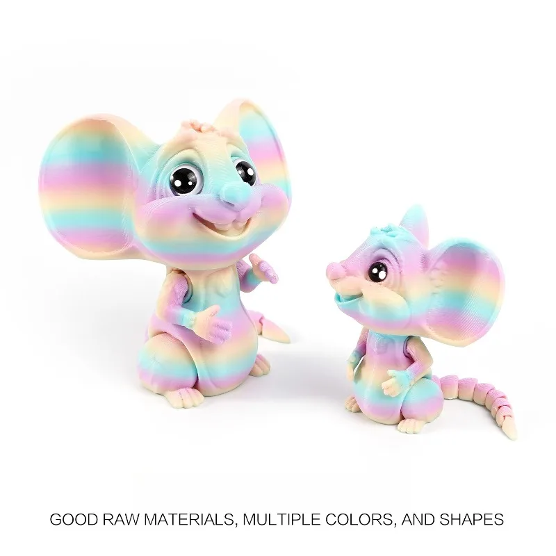 Stampa 3D Mouse dalle orecchie grandi Adorabile ornamento per animali domestici Giocattolo Carino giunto mobile Creativite Miniature Decorazione del desktop di casa Figurine