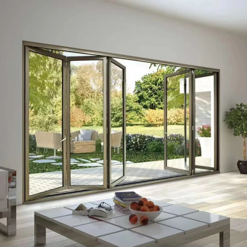 

Aluminum frameless double-fold accordion door PVC soundproof folding glass