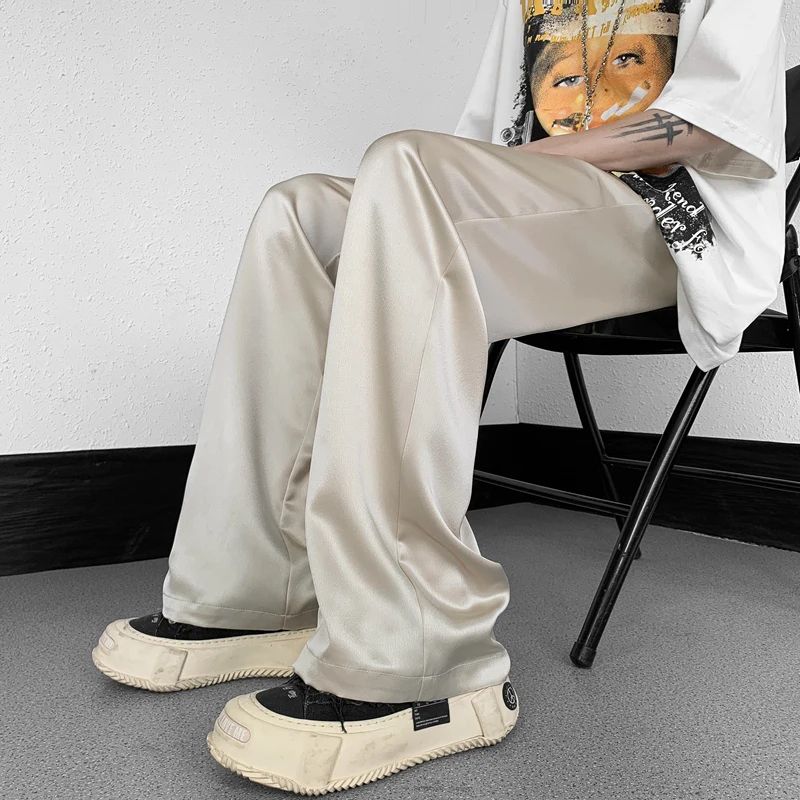 

Летние брюки из ледяного шелка с охлаждающим эффектом, из гладкого ацетатного сатина, тонкие, повседневные, с эффектом похудения, струящиеся, широкие, в стиле кэжуал