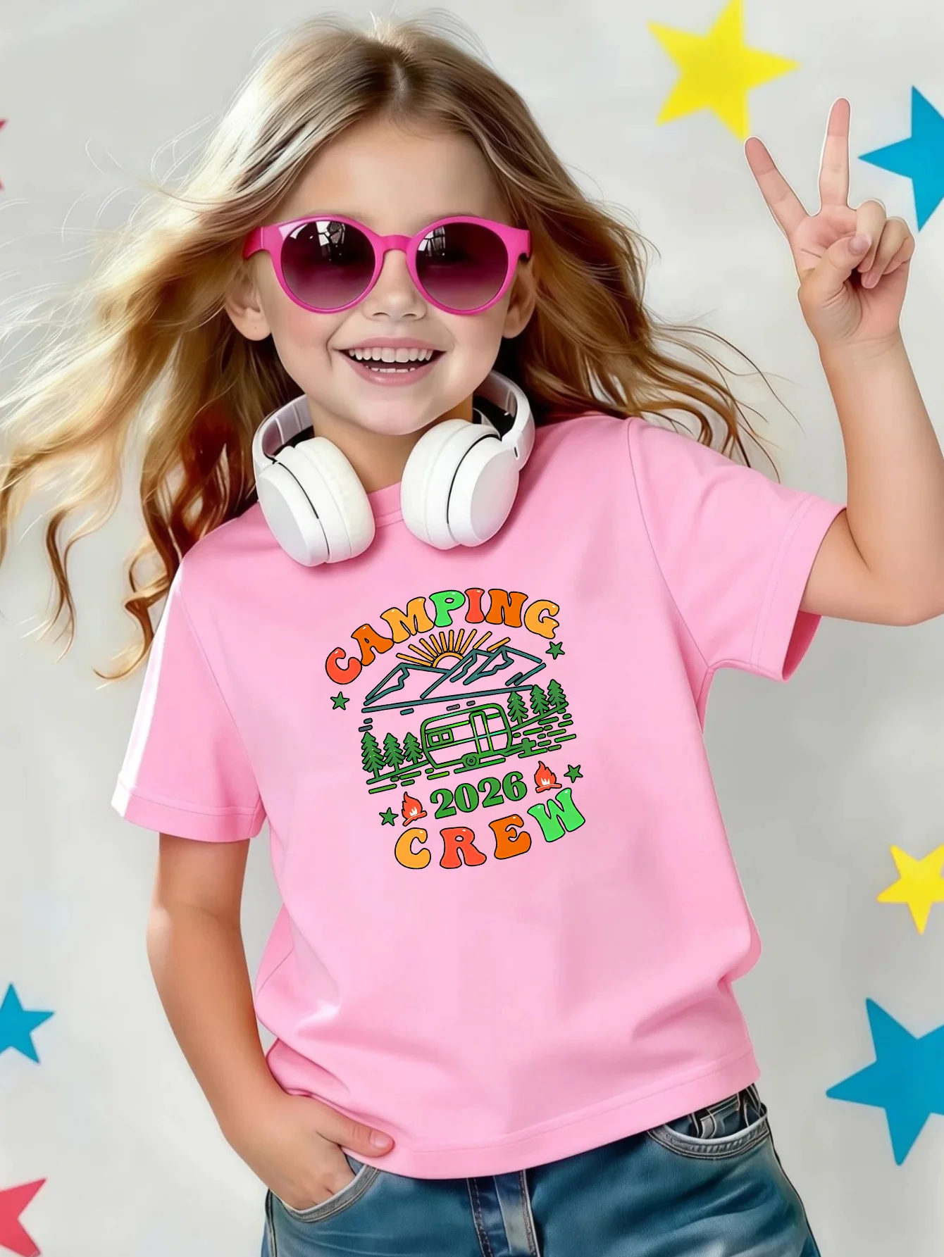 Camping Crew 2026 Letter Graphic Kids Tee Boys Girls Family Matching Cotton Crew Neck Short Sleeve Soft Casual Summer Tee