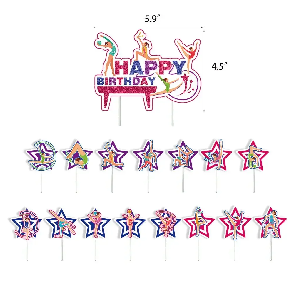 1Set Gymnastics Girl Birthday Party Decoration Gymnast Balloon Banner Cake Topper Gymnastics Theme DIY Party Decoration Sets