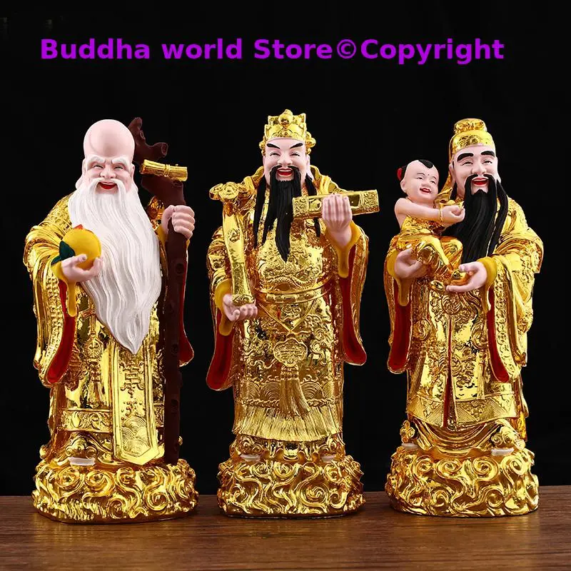 3PCS Asia HOME SHOP Good luck Gods buddha efficacious bless Fu Lu Shou safe health patron saint FENG SHUI statue 38cm large