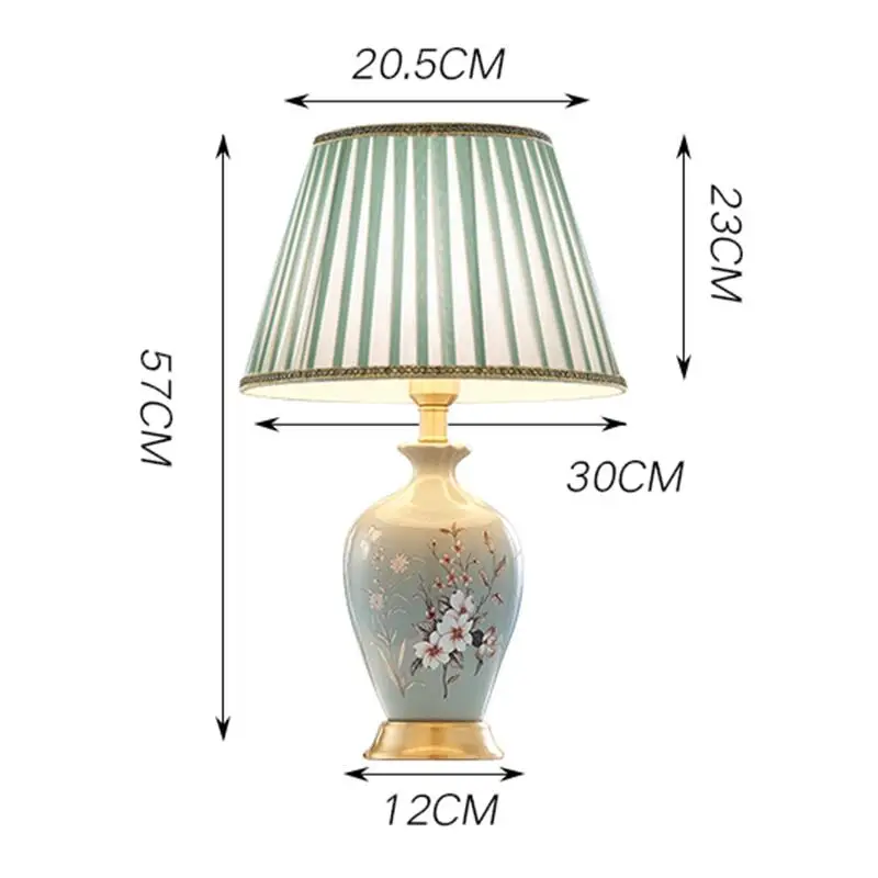 American Light Luxury Ceramic Bedroom Bedside Counter Lamp Desk Decoration Painted Flower Remote Control Lighting Table Lamp