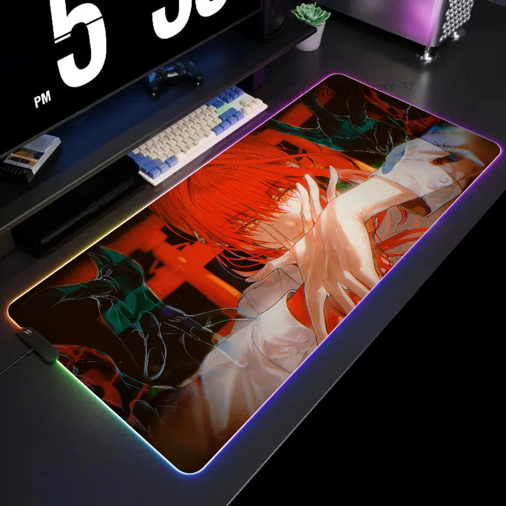 

Makima Chainsaw Man Anime Girl Mousepad XXL RGB Gaming Mouse Pads HD Black Gamer Accessories Large LED