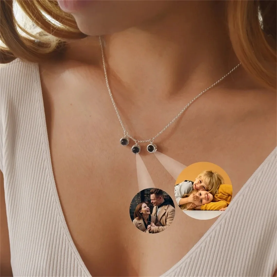 Photos Projection Necklace Personalized Bubble Projection Necklaces Memorial Pendant Mom Necklace Gifts for Her Valentine Day