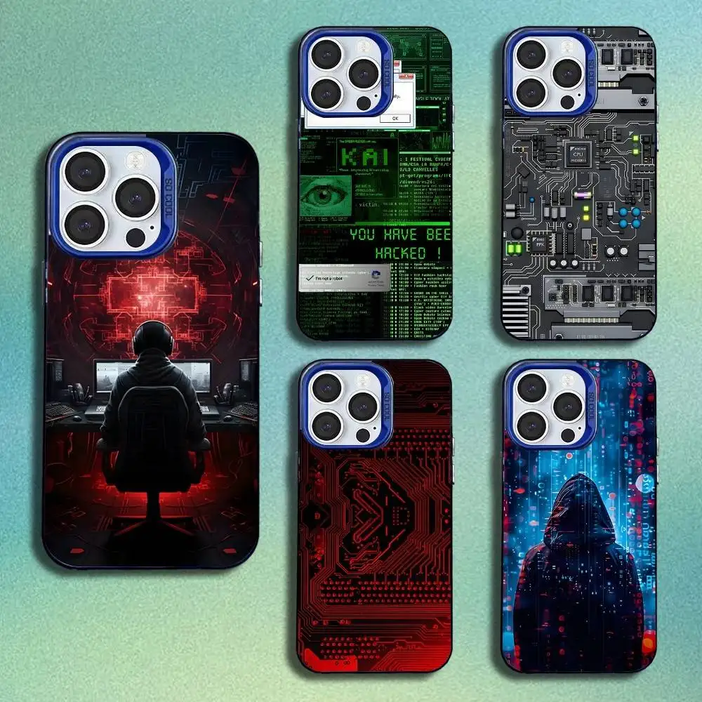 

Hacker Computer Code Art Phone Case For iPhone 17,16,15,14,13,12,11,Mini,Pro,SE,MAX Blue Matte Silicone Cover