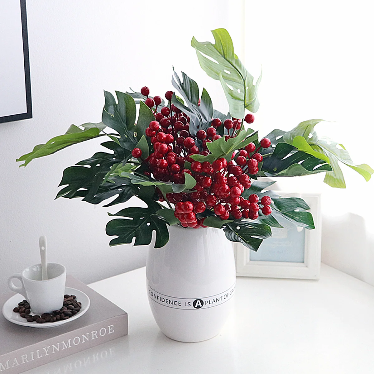10 Uds. De adornos rojos de Navidad, ramo de bayas de simulación, ramita, decoraciones para árboles, guirnalda de flores sumuladas