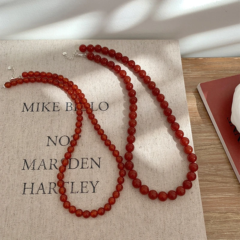 Vintage Red Beaded Necklaces For Women Chinese Style Glass Beads Necklace Exquisite Elegant Choker Aesthetic Jewelry Accessories