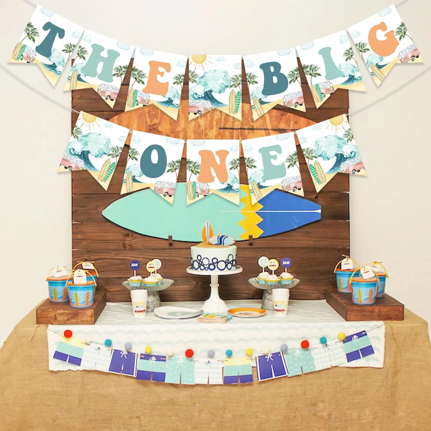 The Big One Surf Banner Boy’s Surfing 1st Birthday Decor Beach Summer Surfboard First Birthday Supplies