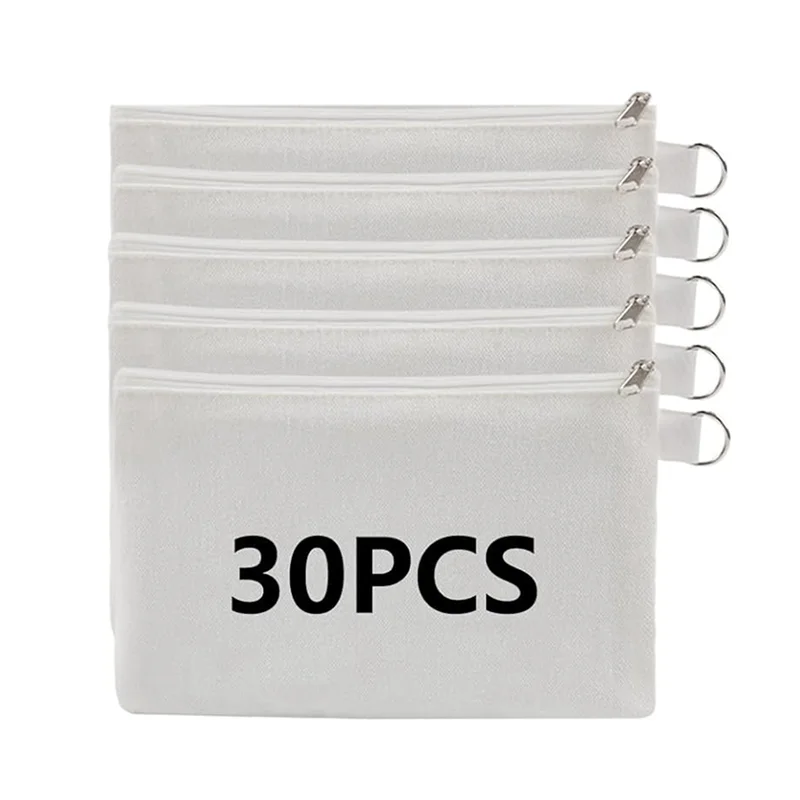 ABQR 30 Pcs Sublimation Blanks Makeup Bags Bulk,Canvas White Bag,Polyester Tote Bags For Sublimation DIY Craft