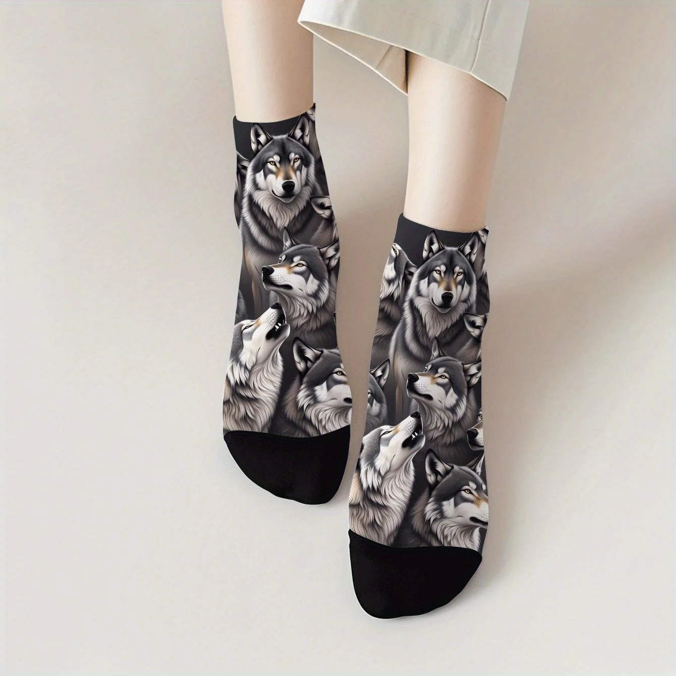 High-Quality 3D Print Ankle Socks for Men Featuring a Fun And Cute Wolf pc Design These Summer Sports Short Socks