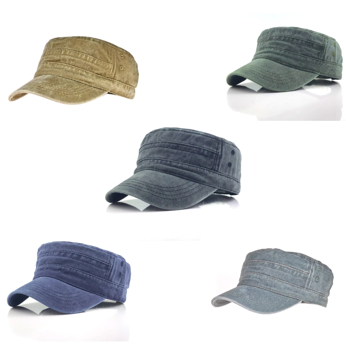 Flat Military Cap for Men  Solid Washed Denim Baseball Cap Summer Tactical Hunting Snapback Vintage Sunshade Sun Dad Hat