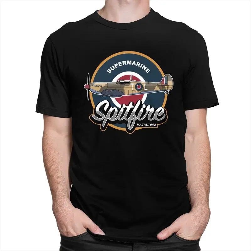 Custom Supermarine Spitfire Malta Tshirt Men Short Sleeve T Shirt Fighter Plane WW2 War Pilot Aircraft Airplane T-shirts Tees