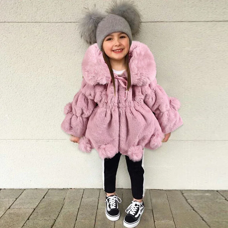 Baby imitation fur plush coat new winter solid color zipper girl fur coat coat 2-6-year-old baby jacket cotton padded jacket