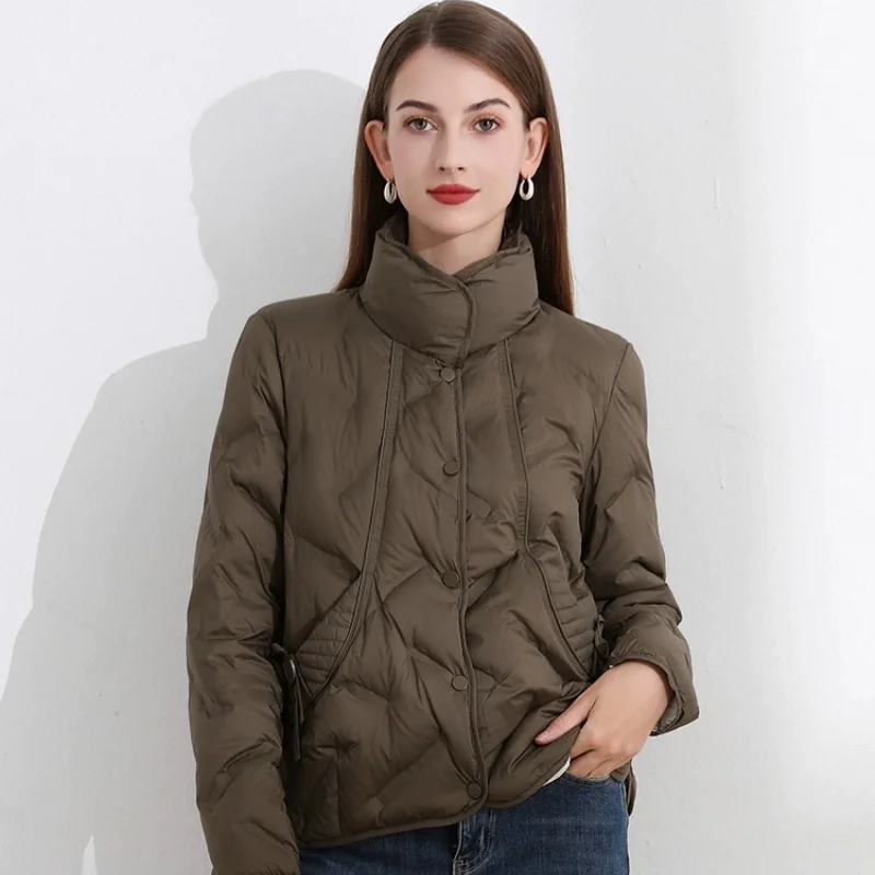 Women's Casual Loose Down Jacket, Korean Coats, Light Winter Jackets, Standing Collar, Warm, Sweet Puffer Coats, Fashion, 2024