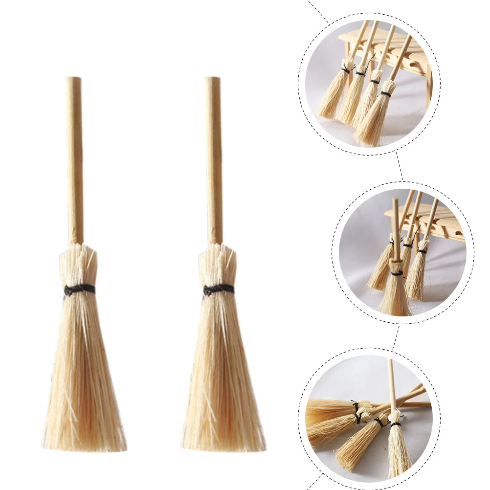 10 Pcs Mini Broom Decoration Dollhouse Model Childrens Toys Natural Bamboo Photo