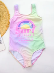 Gradient Print Summer Beach Surf Children Girls Kids One Piece Swimsuit Swimwear Basic Style Teen Kid Beachwear Bathing Suit